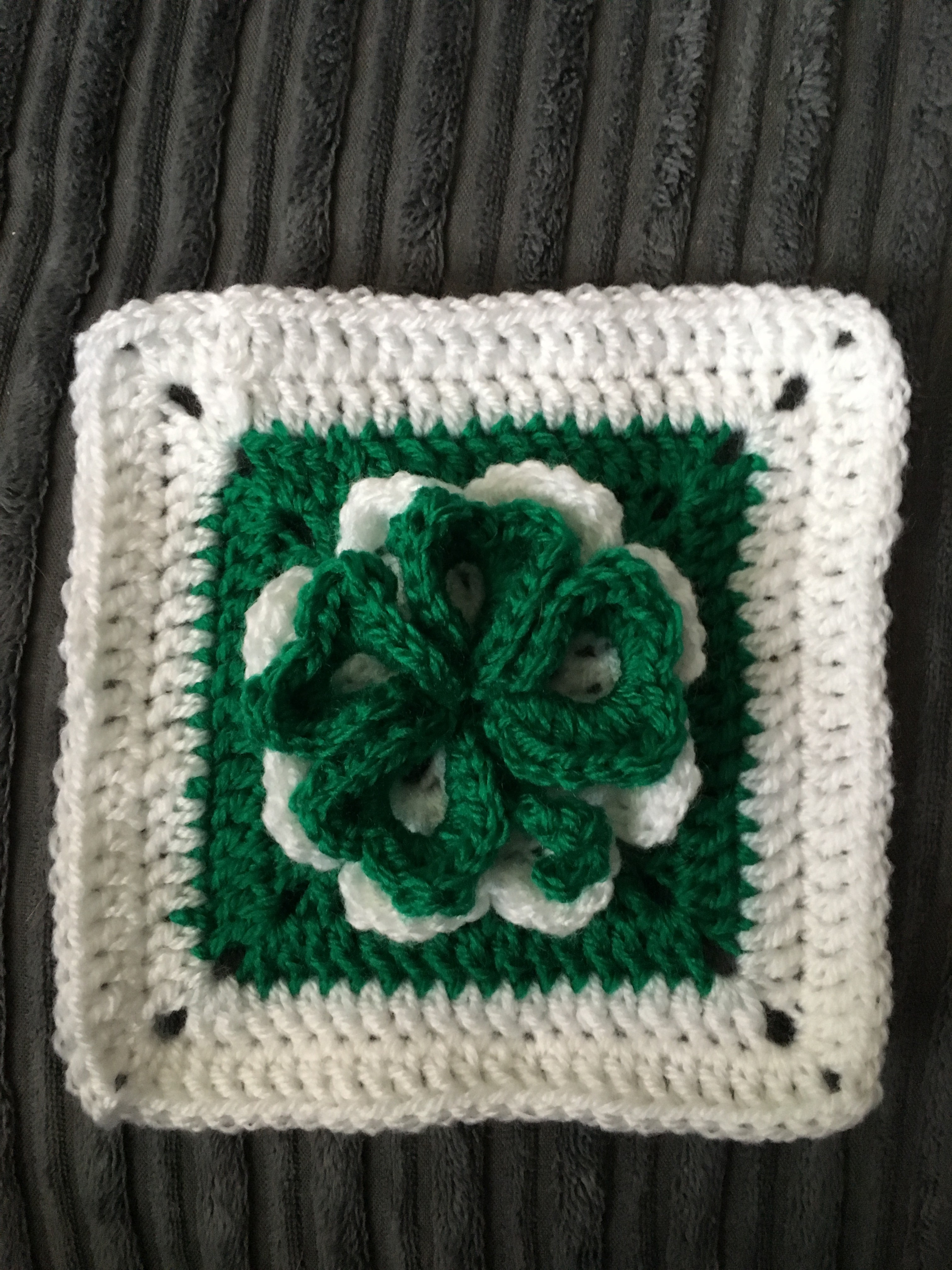 Lucky Four Leaf Shamrock Crochet Granny Square
